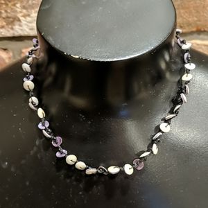 Dainty purple and white shell necklace